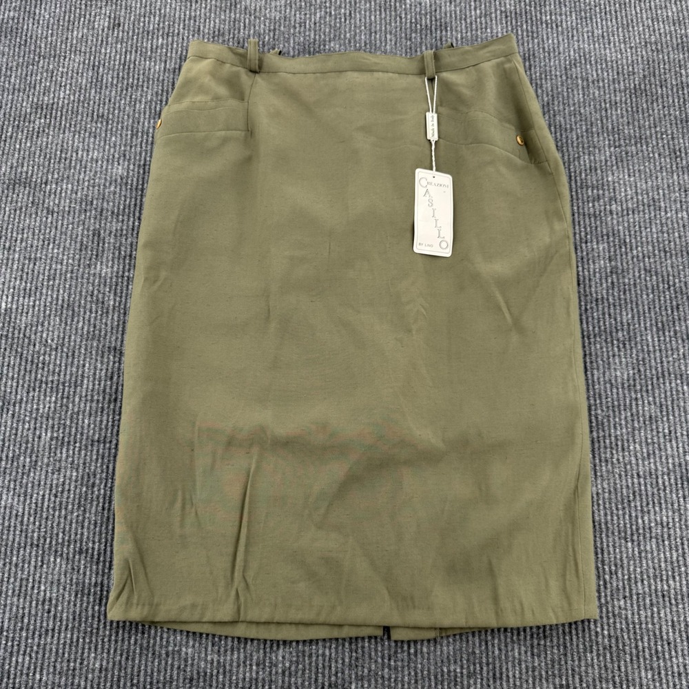 Creazioni Casillo Womens 54 Olive Green Linen Viscose Blend Pencil Skirt Italy